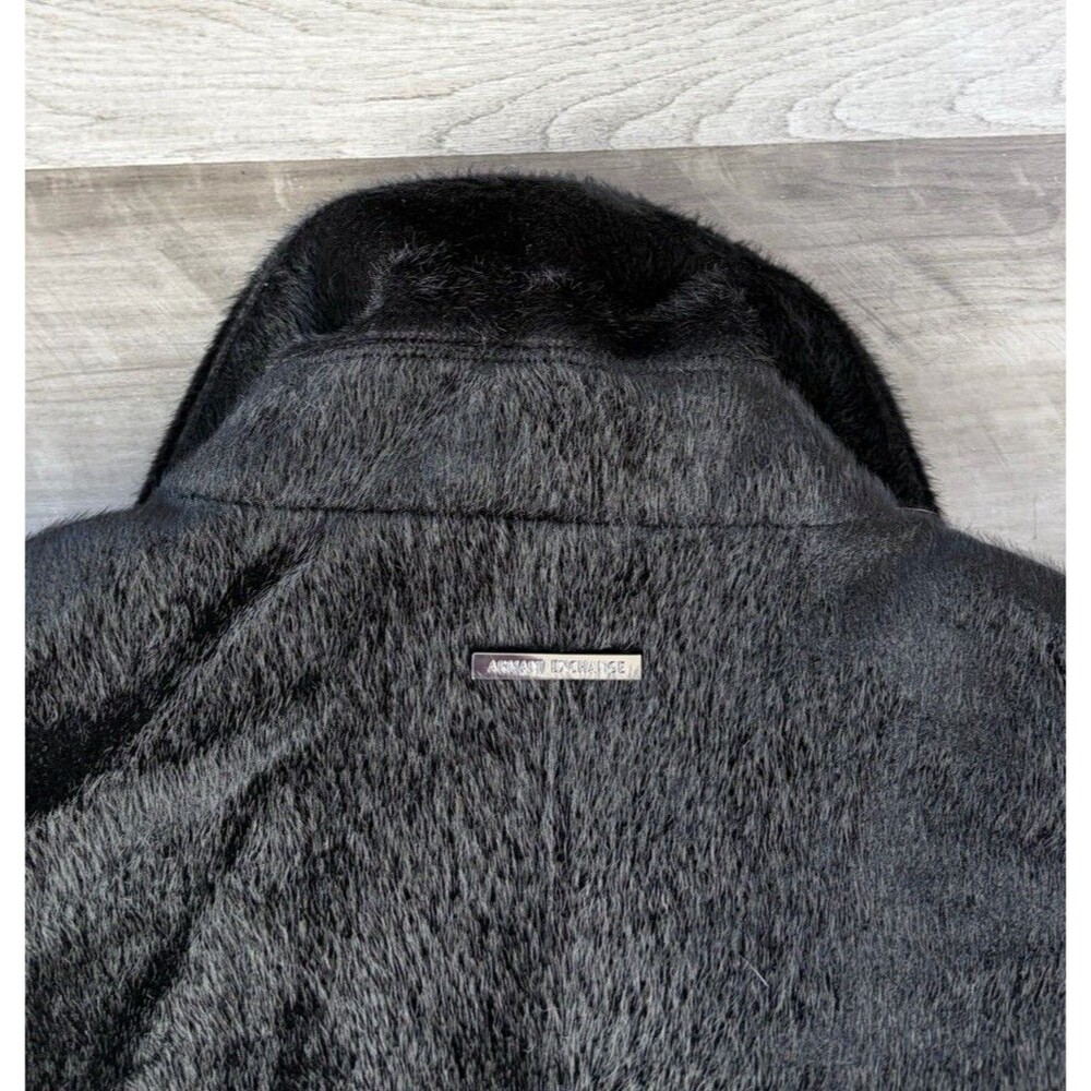 Armani Exchange AX Women’s Black Faux Fur Coat Jacket Size L Oversized Menswear - Picture 5 of 7